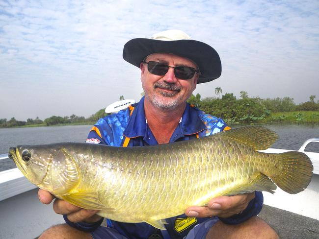 Jason Haack with another big saratoga from the TEBS round on the Mary River freshwater.