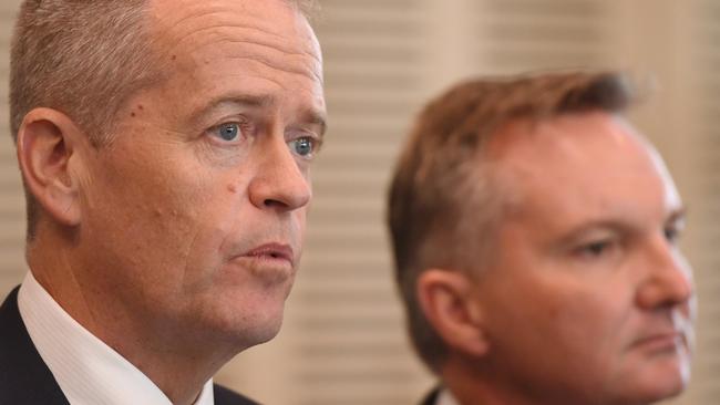 Bill Shorten, left, and Chris Bowen explain their franking credits crackdown. Pic: AAP