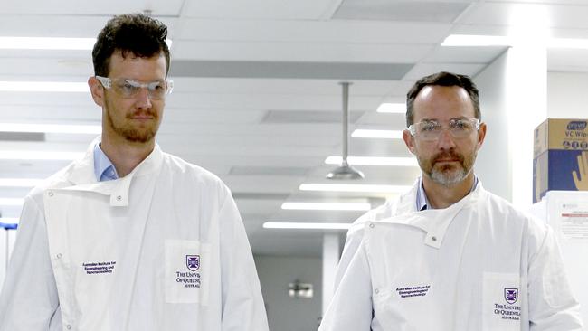 Dr Keith Chappell (left) in the lab with Dr Trent Munro