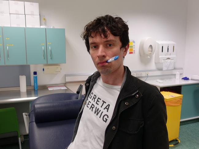 Jack Sommers undergoing a coronavirus vaccine trial at St George's Hospital in Tooting, south London. Picture: News Licensing/MEGA TheMegaAgency.com