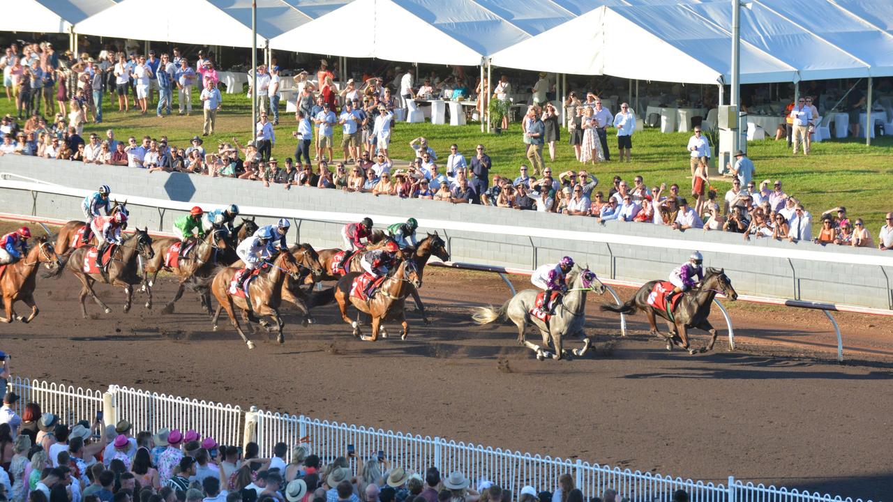 Highly Decorated leads from the start of the 2021 Great Northern Darwin Cup. Picture: Julianne Osborne