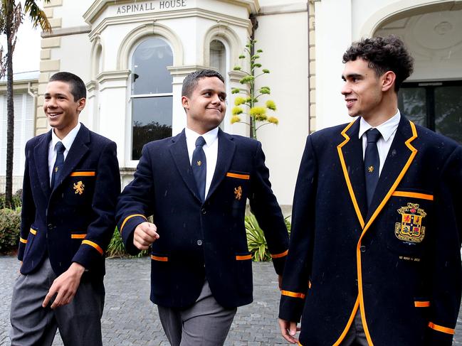 The Scots School Year 12 students (L-R) Jaedon Djerrkura (17), from Yirrkala, East Arnhem, Jaquin Abbott (18), Alice Springs and Tyreeq Ah Fat (17), also from Alice Springs,  are all from remote communities in the Northern Territory.For the past three years over 40% of AIEF Scholarship Students have come from remote and very remote communities, across Australia. According to the KPMG Independent Evaluation of AIEF Programs, students supported by AIEF from remote communities have the highest success rate. Indeed, in spite of the challenges of the pandemic, AIEFÃs students from Remote and Very Remote communities were shown to have the highest rates of annual retention and Year 12 completion with a rate of 99% in 2020. Jane Dempster/The Australian.