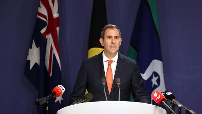 Treasurer Jim Chalmers addresses the media over the Reserve Bank of Australia’s interest rates rise decision. Picture: NCA NewsWire / Damian Shaw