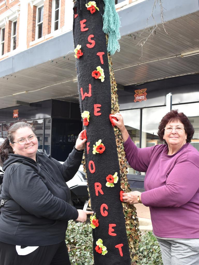 Club RSL Warwick team members Vicki Jaggard and Linda Bargh with this year's tree jumper. Photo Jessica Paul / Warwick Daily News