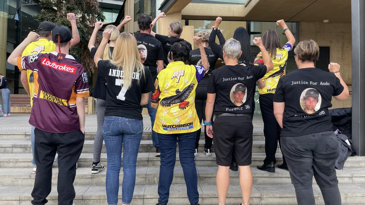 The family of Christopher Anderson, including his daughter and his sister Lisa Conlon, outside Ipswich Courthouse on August 9, 2023. Picture: Nicola McNamara