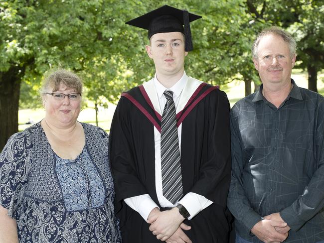Susan, Matthew and Shane Pitt at the UTAS Graduation, Launceston. PICTURE CHRIS KIDD