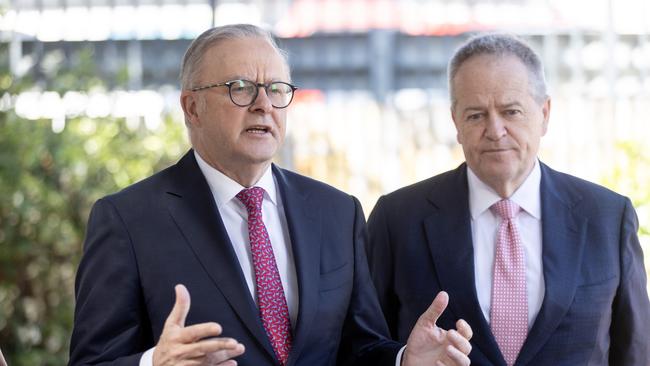 Anthony Albanese with the Minister for the NDIS and Government Services, Bill Shorten. Picture: David Geraghty/NewsWire