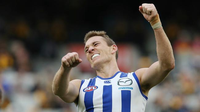 Drew Petrie reacts after hitting the post against Hawthorn. Picture: Michael Klein