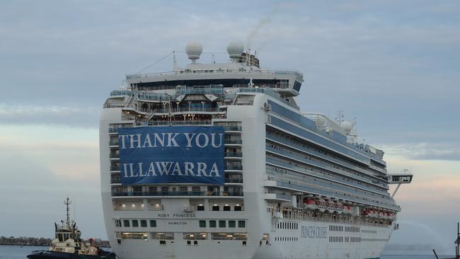 The Ruby Princess thanks the Illawarra region as it leaves Port Kembla. Picture: Getty Images