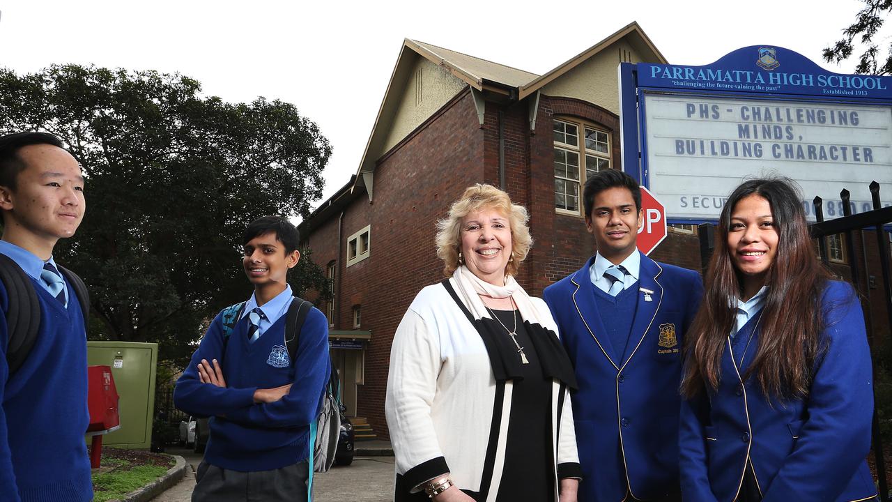 Domonique Splatt in June 2015, celebrating successful NAPLAN results with students at Parramatta High School.