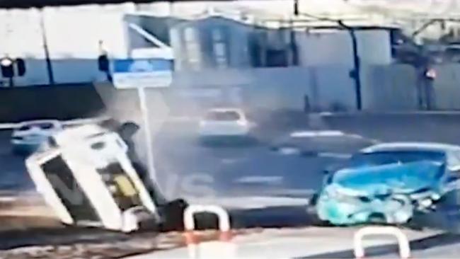 7NEWS has obtained dramatic video of the moment a stolen car slammed into a motorist at Angle Park. Picture: 7NEWS