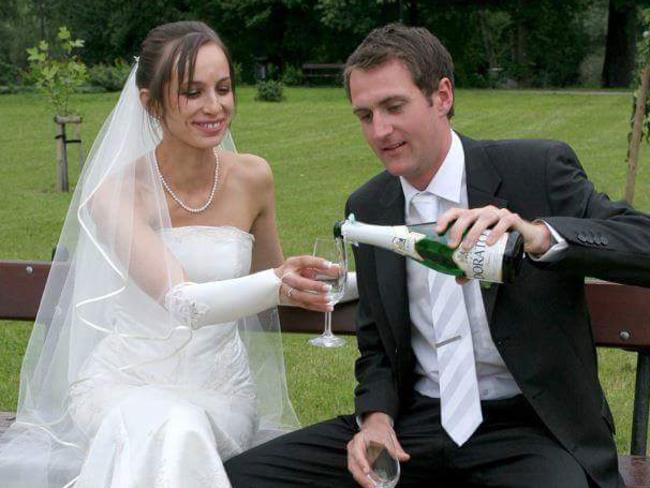 Lucy Paveley with husband Jamie on their wedding day. Picture: Supplied