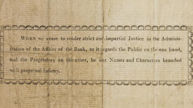 The Bank Of NSW’s promise printed on our first bank note. Picture: Australian Museum