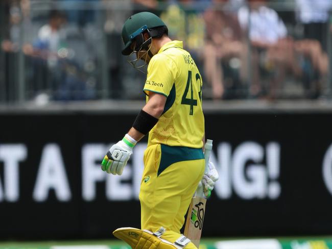 Stand-in captain Josh Inglis trudges off after a low score. Picture: Getty