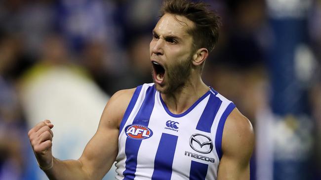 North Melbourne's Jamie Macmillan celebrates a goal. Pic: Michael Klein