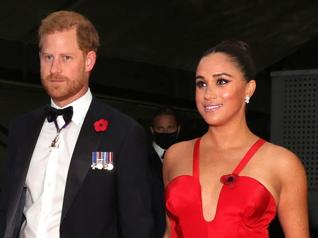 NEW YORK, NEW YORK - NOVEMBER 10: Prince Harry, Duke of Sussex and Meghan, Duchess of Sussex attend the 2021 Salute To Freedom Gala at Intrepid Sea-Air-Space Museum on November 10, 2021 in New York City. (Photo by Dia Dipasupil/Getty Images)