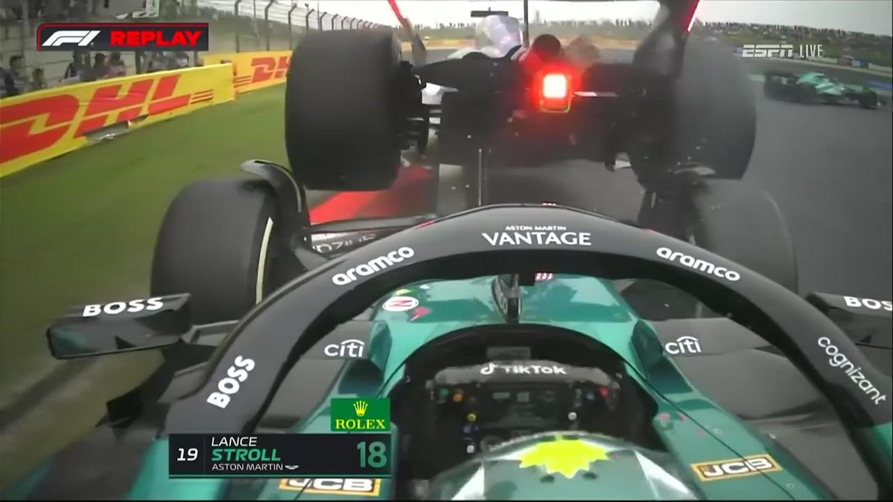Lance Stroll sends Ricciardo off the ground.