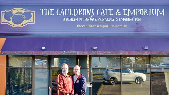 Gabriel and Shaun Fuller outside their Cauldrons Cafe &amp; Emporium which will open at Slacks Creek on Saturday. PHOTOS: Shae Worship