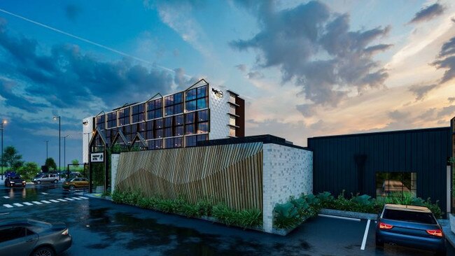 An artist's impression of the proposed 7-storey hotel planned for Frenchs Forest. It will next door to The Forest Hotel (foreground). Picture: Cayas Architects