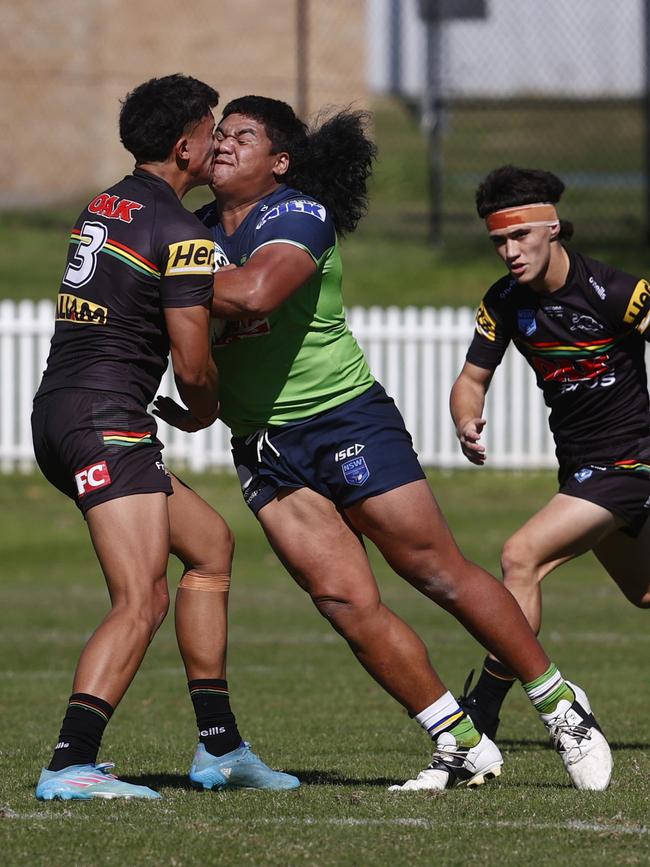 Perth-born Mathias Tomuli-Ah-Kuoi led the Raiders pack against Penrith.Picture: Richard Dobson