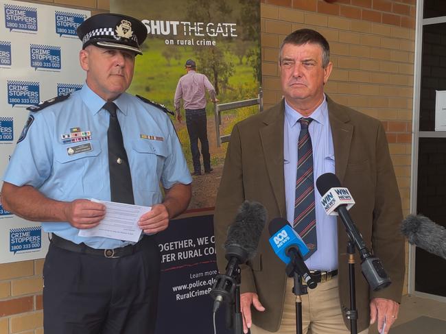 Darling Downs acting superintendent Scott Stahlhut and detective acting inspector Jim Lacey of the Rural and Stock Squad announce 'Shut the Gate' campaign to prevent rural property crime. Photo: Jessica Klein