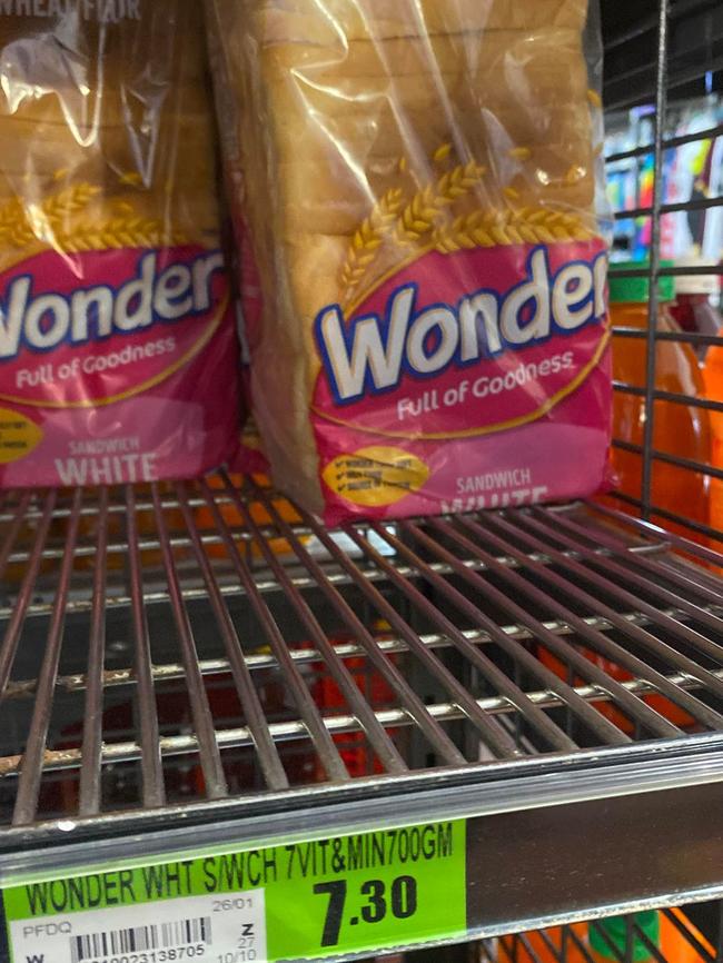 Wonder bread sells for $7.30 in Hope Vale, almost double the cost of $4.40 at Woolworths stores. Picture: Supplied