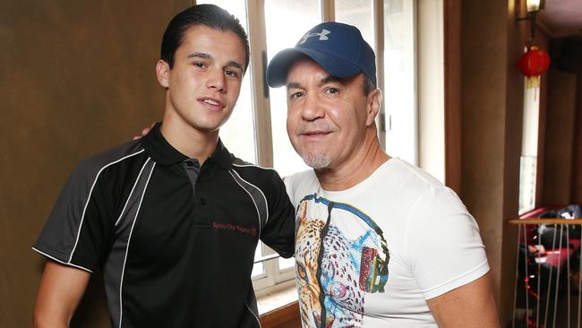 Brock Jarvis with trainer Jeff Fenech. Picture: Richard Dobson