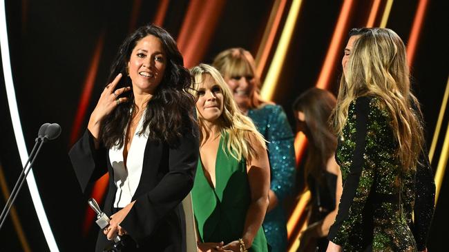 SMel McLaughlin accepts the Logie Award for Best Sports Coverage. Picture: Getty