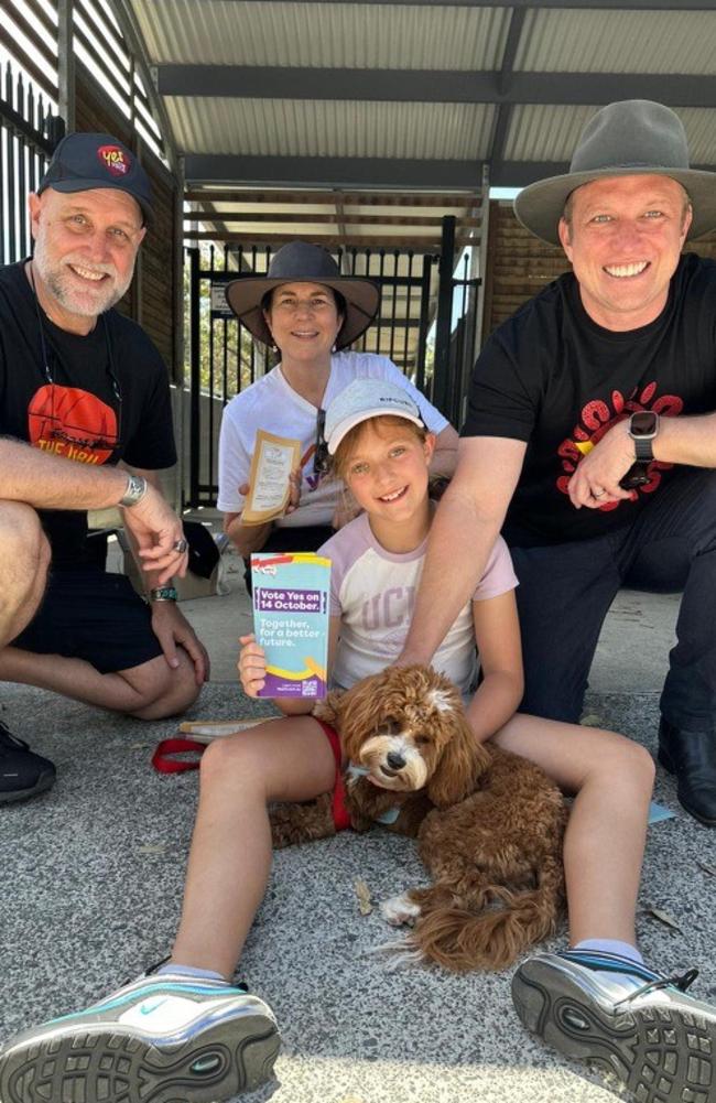 Steven Miles with daughter Bridie, pooch Matilda and a volunteer. Photo: Supplied.