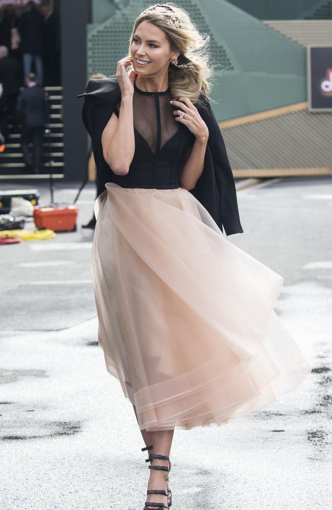 Jennifer Hawkins arrives at the 2017 Melbourne Cup. Picture: Media Mode