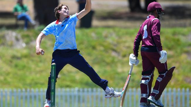 NSW Metro bowler Rafael MacMillan during the grand final at Karen Rolton Oval 22 December, 2022, Cricket Australia U19 Male National Championships 2022-23.Picture: Cricket Australia.