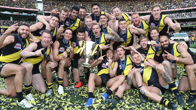 Richmond players celebrate the 2019 premiership. Picture: Michael Klein