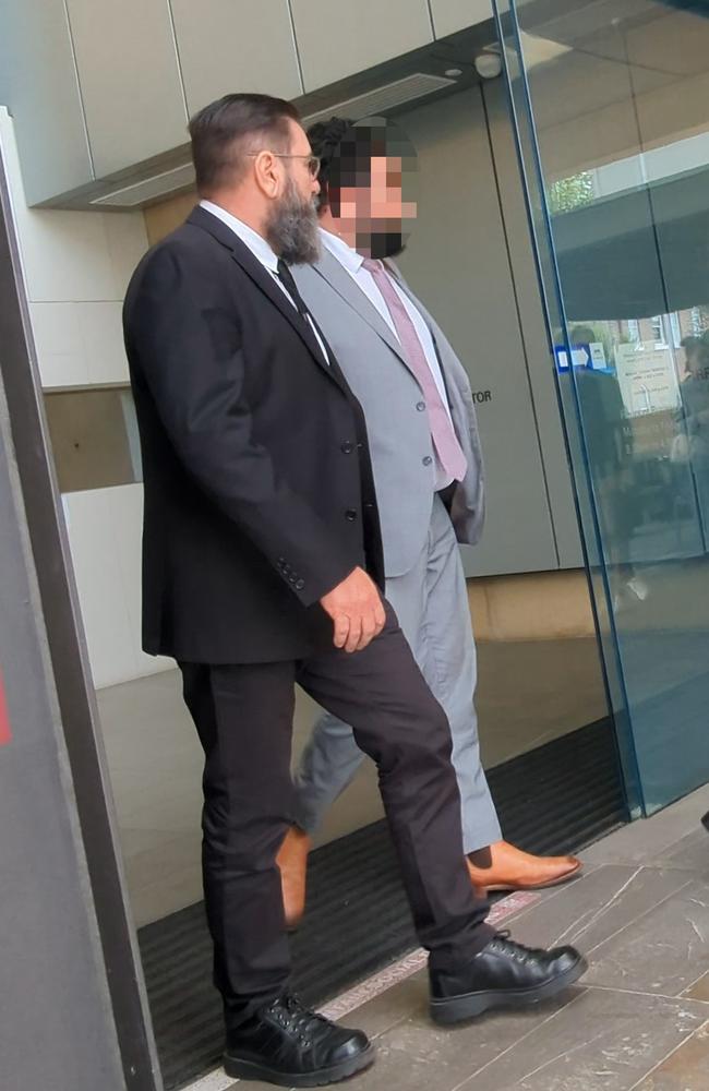 Mark Joseph Galea (left) leaves Ipswich Court with his lawyer on April 9, 2024. Picture: Nicola McNamara