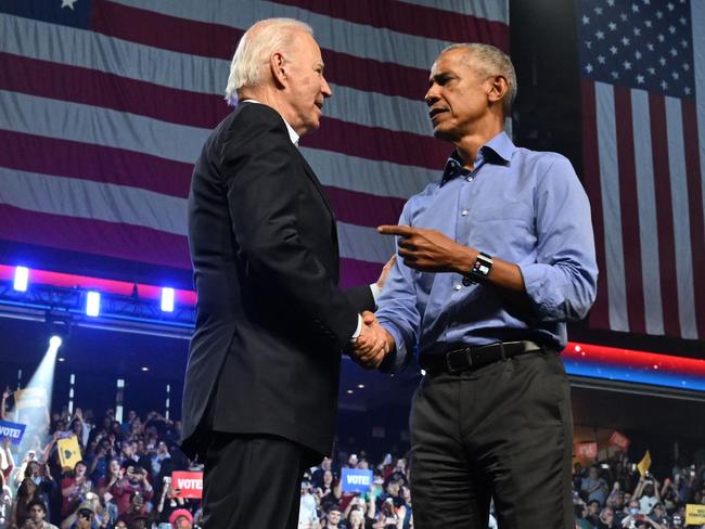 Former US President Barack Obama with his former vice president Joe Biden. Picture: AFP.