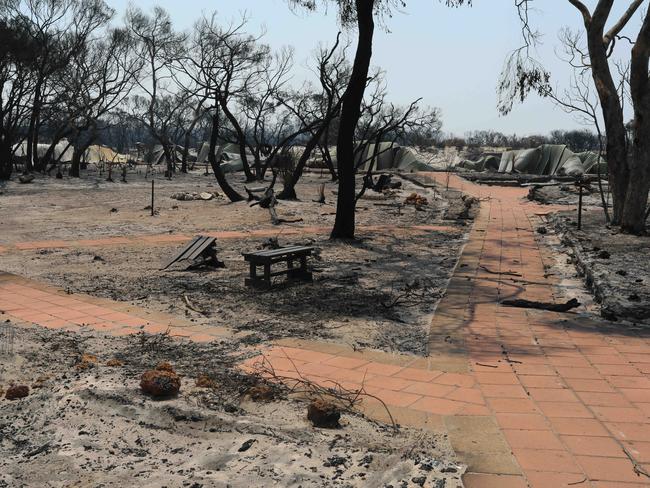 The Kangaroo Island Wilderness Retreat after fire ripped through it on January 4. Picture: Emma Brasier