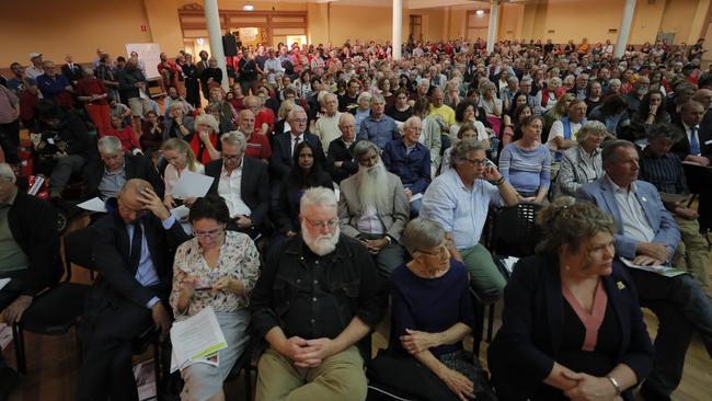 Hundreds pack Hobart's City Hall for a public meeting on the cable car. Picture: RICHARD JUPE