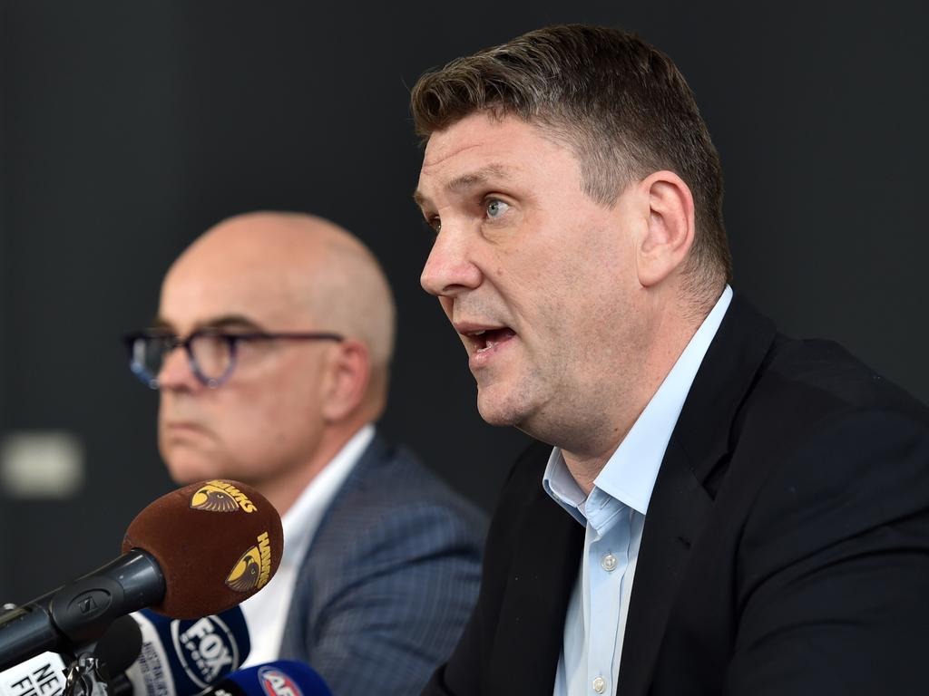 Hawthorn president-elect Peter Nankivell (left) with CEO Justin Reeves. Picture: NCA NewsWire / Nicki Connolly