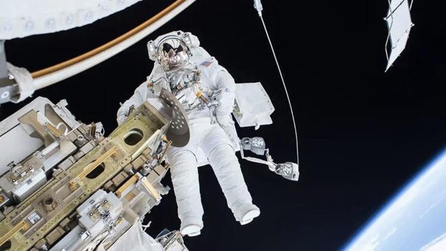 Tim Kopra completes a spacewalk during his time as an astronaut at the International Space Station. Picture: NASA