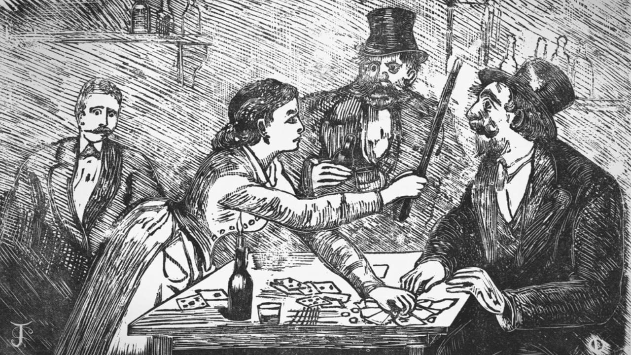 A 1880s illustration of a woman berating a Melbourne card sharp. Picture: State Library of Victoria