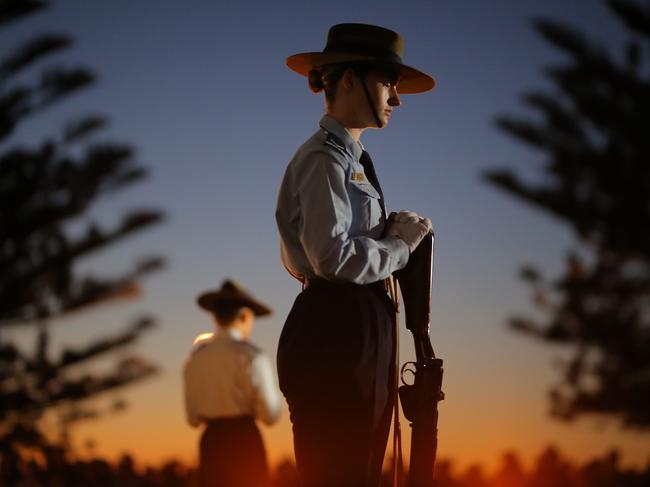 A member of the 324 Squadron during the ANZAC Day Dawn Service at Coogee Beach in Sydney, Thursday, April 25, 2019. Anzac Day is a national day of remembrance to commemorate the service and sacrifice of Australian service men and women. (AAP Image/Steven Saphore) NO ARCHIVING