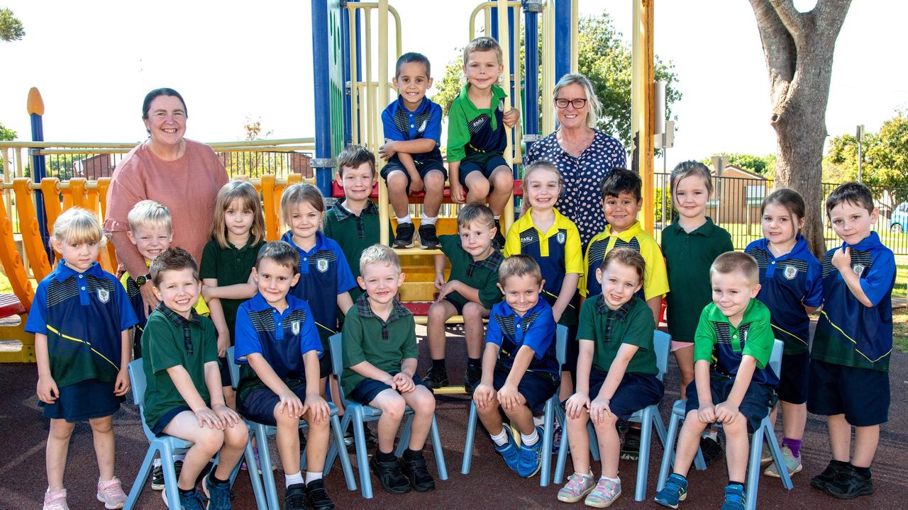 MY FIRST YEAR 2024: Fairview Heights State School Prep V students with teacher's aide Vicky Austin (left) and teacher Toni Kenneally, March 2024. Picture: Bev Lacey