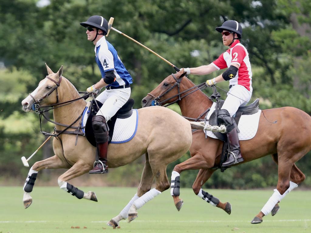 Prince William, Duke of Cambridge and Prince Harry, Duke of Sussex compete in the polo trophy. Picture: Chris Jackson/Getty Images for The King Power Royal Charity Polo.