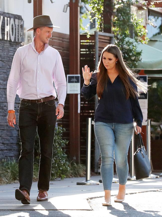 MPs in love Mark Bailey and Meaghan Scanlon leaving the Breakfast Creek Hotel after attending the ALP lunch. Picture: Liam Kidston