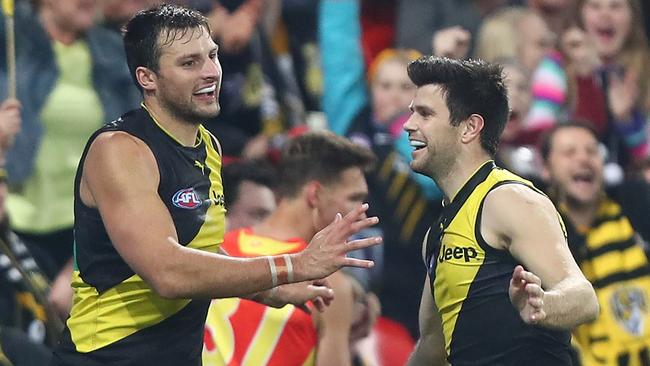 Toby Nankervis celebrates one of his three goals against Gold Coast. (Photo by Chris Hyde/Getty Images)