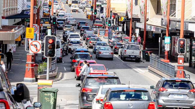 New scramble crossings at the intersection of Liverpool and Elizabeth streets in Hobart CBD. Picture: Linda Higginson