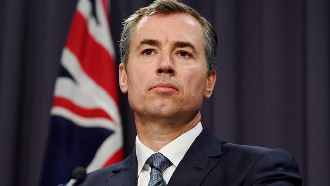 Australia's Justice Minister Michael Keenan speaks during a press conference at Parliament House in Canberra, Tuesday, Feb. 28, 2017. Mr Turnbull made comments on an ongoing counter terror raid in the NSW town of Young. (AAP Image/Lukas Coch) NO ARCHIVING