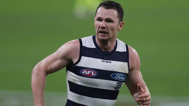 PERTH, AUSTRALIA - JULY 15: Patrick Dangerfield of the Cats looks on during the 2021 AFL Round 18 match between the Fremantle Dockers and the Geelong Cats at Optus Stadium on July 15, 2021 in Perth, Australia. (Photo by Will Russell/AFL Photos via Getty Images)