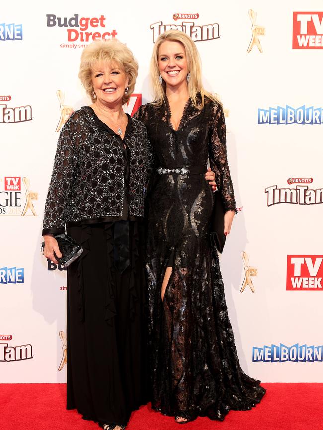 Patti and Lauren Newton on the red carpet at the 2015 Logie Awards at Crown Casino in Melbourne. Picture: Julie Kiriacoudis