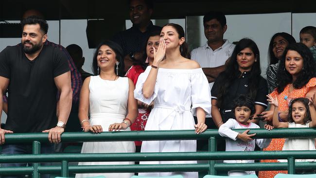 Anushka Sharma celebrates after India beat Australia at the SCG in 2019.