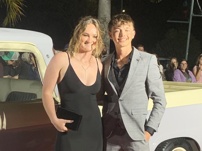 Chloe Sells and Harrison McDonald on the red carpet of the 2023 Xavier College School Formal at the Hervey Bay Boat Club